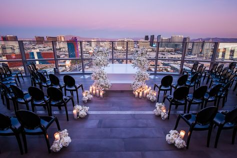 Roof Top Wedding Decor, Rooftop Wedding Ceremony Decor, Roof Top Wedding Ceremony, Adam Frazier, Rooftop Wedding Reception, Vegas Wedding Venues, Evening Wedding Ceremony, Wedding Rooftop, Rooftop Wedding Ceremony