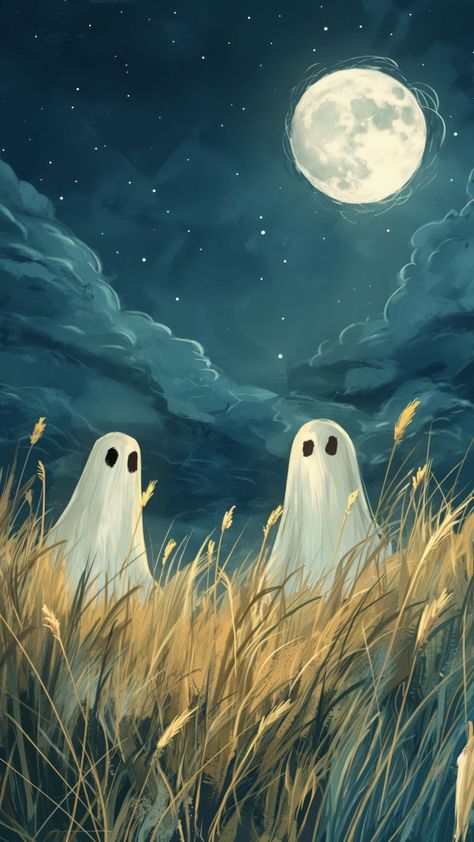 Halloween Cute Wallpaper Iphone, Halloween Ghost Wallpaper, Halloween Watercolor Art, Art App, Halloween Watercolor, Halloween Wallpaper Cute, Halloween Facts, Procreate Art, Night Moon