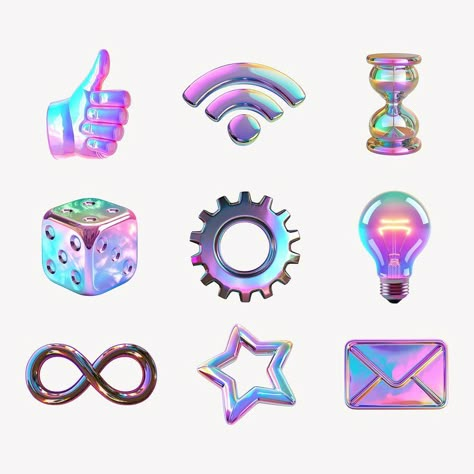 3d iridescent icon element set | Free Photo - rawpixel Free Icon Set, Light Icon, 3d Light, 3d Icons, 3d Logo, 3d Rendering, Iphone Icon, 3d Illustration, Icon Set