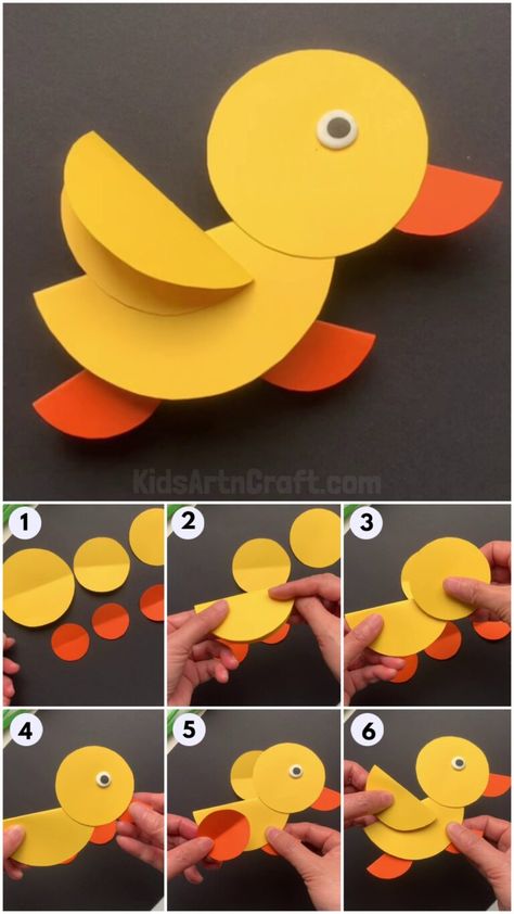 How To Make Circle Paper Duck Craft - Kids Art & Craft Easy Art And Craft For Kindergarten, Yellow Duck Craft Preschool, Toddler Spring Crafts Easy, Duck Art And Craft For Preschool, Kindergarten Art Ideas Easy, Duck Crafts Preschool, Quick Easy Preschool Crafts, Duck Craft For Toddlers, Duck Diy Craft