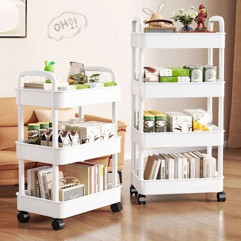 1pc Multi-Level Small Trolley Storage Rack With Wheels For Bedroom, Bedside, And Bathroom - Removable Cart For Home Organization And Storage Bedroom Trolley, Trolley Storage, Movable Storage, Kitchen Storage Shelves, Storage Trolley, Secret Storage, Organization And Storage, Personal Space, Functional Storage