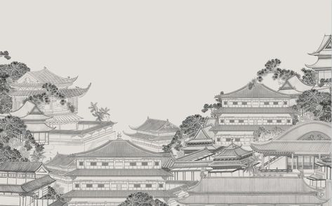 Wall Painting Background, Chinese Mural, Ancient Background, Architecture Pavilion, Chinese Wall Art, Background Bedroom, Painted Mural, Chinese Style Design, Chinese Wallpaper