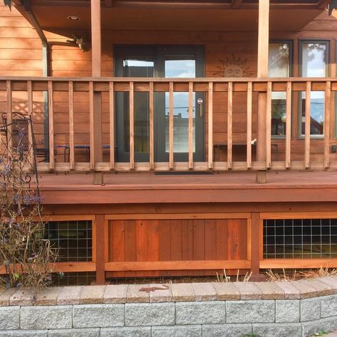 Deck Skirt - Deck - Other - by Cedar & Stone LLC | Houzz Log Cabin Deck Skirting Ideas, Easy Deck Skirting Ideas, Deck Skirt, Deck Railing Diy, Cabin Deck, Easy Deck, Cedar Cabin, Deck Skirting, Cedar Deck