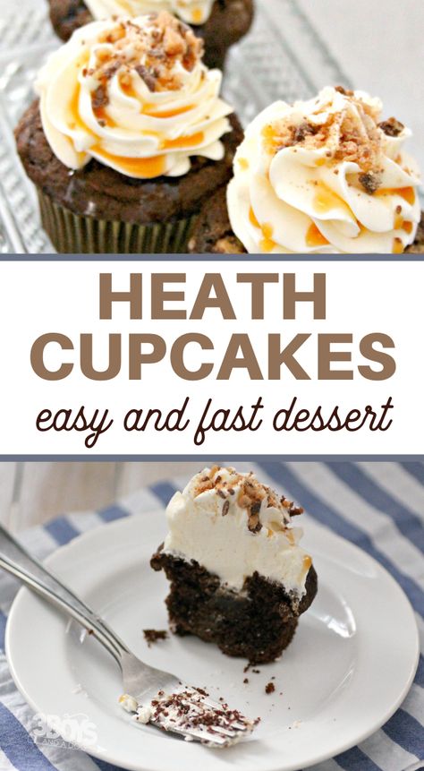 Toffee Cupcakes Recipe, Chocolate Toffee Cupcakes, Toffee Cupcake Recipe, Heath Bar Cupcakes, Heath Cupcakes, Heath Bar Cake Recipe, Heath Bar Cake, Toffee Cupcakes, Candy Bar Cupcakes