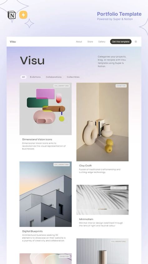 Visu - Notion + Super portfolio website template Portfolio Website Design Inspiration, College Website, Notion Ideas, Portfolio Website Template, Notion Templates, Portfolio Website Design, Website Template Design, Social Media Planner, Blog Template