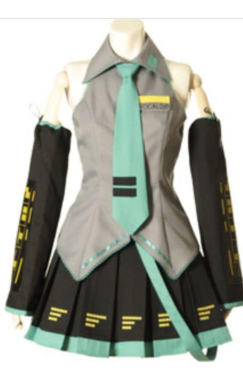 Vocaloid Inspired Outfits, Different Miku Outfits, Themed Anime Print Cosplay Costume, Miku Cosplay Outfits, Miku Clothes, Miku Costume, Anime Style Green Cosplay Costume, Hatsune Miku Clothes, Miku Dress Costumes