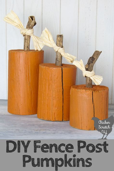 Round Fence Post Ideas, Diy Autumn Decorations, Fence Post Crafts, Post Crafts, Halloween Pumpkin Crafts, Tom Turkey, Autumn Diy, Rustic Fence, Pumpkin Craft