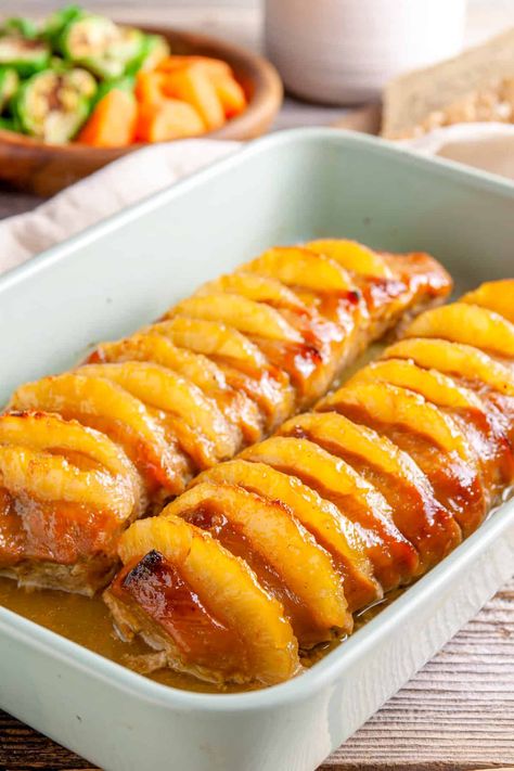 Pineapple Pork Tenderloin Baked Pork Loin, Baked Pork Tenderloin, Juicy Pork Tenderloin, Pineapple Pork, Healthy Recipes For Diabetics, Pork Glaze, Baked Pork, Garlic Mashed, Pork Tenderloin Recipes