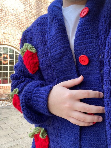 Blue Strawberry, Small Frame, Fingerless Gloves, Arm Warmers, Crochet, Blue, Color