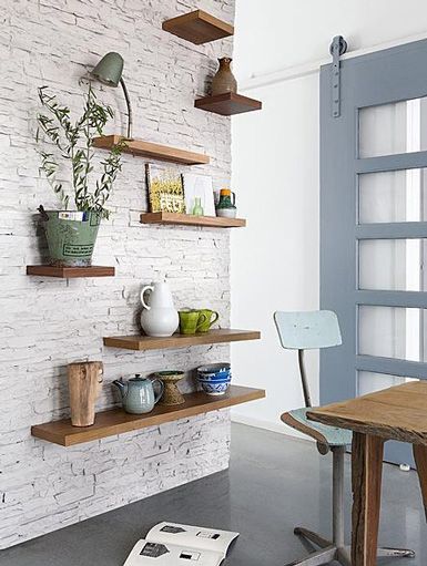 http://www.2uidea.com/category/Floating-Shelves/ shelving More White Brick Wall, Floating Shelves Kitchen, Floating Shelves Bathroom, Ideas Hogar, Floating Shelves Diy, Estantes Flotantes, White Brick, Cool Ideas, Shelf Decor