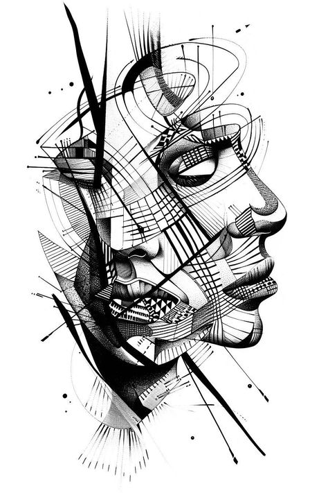 Double Exposure Drawing, Twoface Tattoo, Double Face Tattoo, Surrealistic Tattoo, Girl Tattoo Design, Face Tattoo Design, Music Symbol Tattoo, Ink Art Tattoo, Watercolor Tattoo Ideas