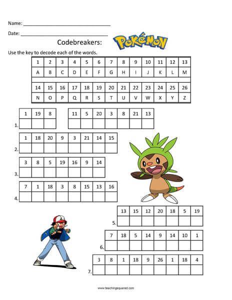 Click on the image to view the PDF.  Print the PDF to use the worksheet. Codebreakers- Pokemon Enjoy this fun puzzle with Pokemon characters. Suggested Grade Level Any Pokemon Secret Code, Pokemon Maze Free Printable, Pokemon Reading Activities, Pokemon Activity Sheets, Pokemon Math Worksheets, Pokemon Worksheets Free Printables, I Spy Pokemon, Pokémon Activities, Pokemon Worksheets