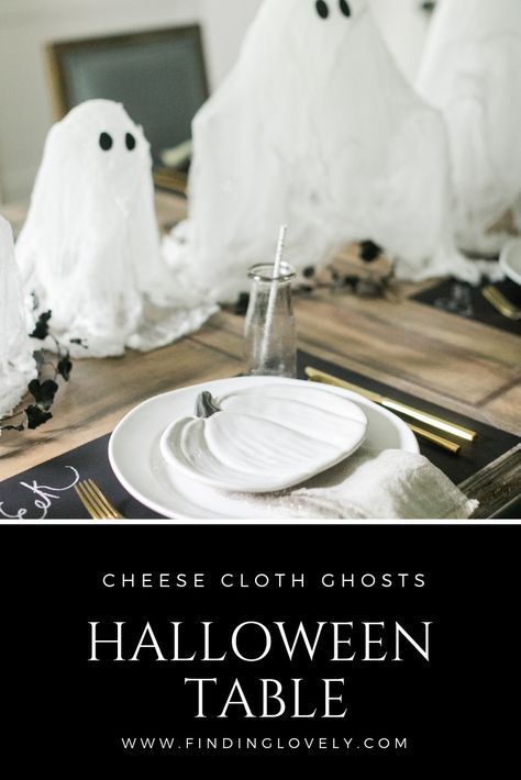 Halloween Mantel (2) Candle Tablescapes, Ward Activities, Ghost Table, Cheesecloth Ghost, Halloween Table Settings, Halloween Tablescape, Halloween Mantel, Kid Friendly Crafts, Halloween Spooktacular