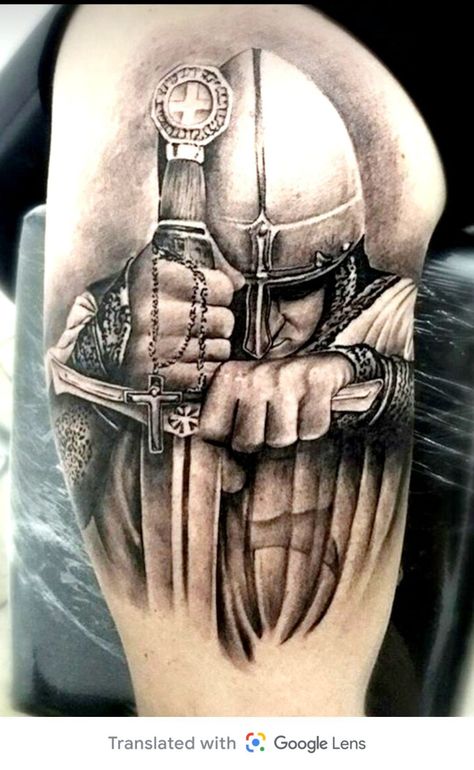 Armor Of God Tattoo For Men, Knight Tattoo Sleeve, Knights Tattoo, Knight Tattoo Design, Knights Templar Tattoo, Templar Knight Tattoo, Armor Of God Tattoo, Shoulder Armor Tattoo, Warrior Tattoo Sleeve