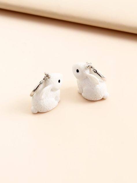 White  Collar  Polyresin   Embellished   Jewelry Bunny Polymer Clay Earrings, Bunny Ring Jewelry, Rabbit Clay Earrings, Bunny Earring, Rabbit Necklaces, White Collar, Clay Dolls, Shein Style, Gorgeous Jewelry