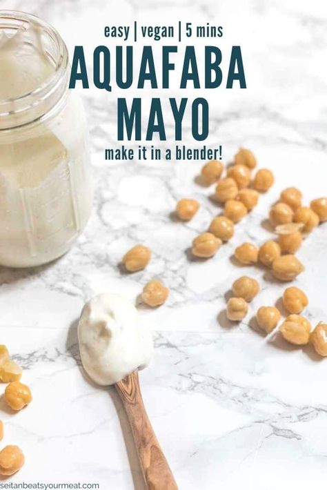 This egg free and vegan aquafaba mayo is made in a blender and can be used for sandwiches, salads, and dressings. The aquafaba has similar properties to egg whites and emulsifies with the oil when blended. #aquafabamayo #veganmayo #veganmayonnaise #aquafabarecipes #seitanbeatsyourmeat Aquafaba Mayonnaise, Aquafaba Mayo, Vegan Mayonaise, Vegan Recipes Easy Quick, Aquafaba Recipes, Vegan Macarons, Vegan Meringue, Blender Recipe, Savory Baking