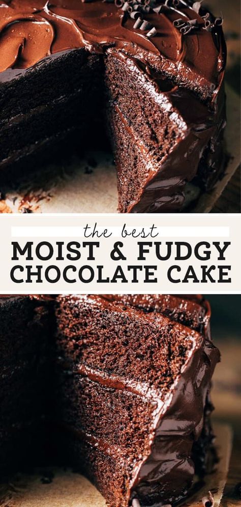 This is the BEST chocolate recipe recipe! It's so moist, so rich, so fudgy, and smothered in a glossy chocolate fudge frosting. Inspired by the Matilda chocolate cake, it's the kind of cake you just want to dig your hand into. #chocolatecake #cakerecipe #moistchocolatecake #chocolate #butternutbakery | butternutbakeryblog.com Firm Chocolate Cake Recipe, Very Moist Chocolate Cake Recipes, Best Choc Cake Recipe, 7 Inch Chocolate Cake Recipe, Most Chocolate Cake Ever, Rich Moist Chocolate Cake, Natashas Kitchen Chocolate Cake, Chocolate Cake With Chocolate Fudge Frosting, Moist Rich Chocolate Cake Recipe