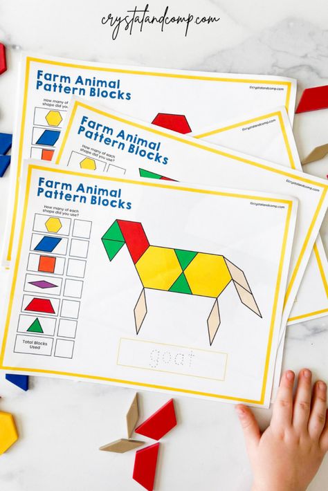 Farm Animal Pattern Block Printable Pages 3d Shapes Kindergarten, Pattern Block Printables, Pattern Blocks Activities, Preschool Steam, Farm Activities Preschool, Pattern Block Templates, Freebies Pattern, Shapes Kindergarten, Farm Animal Crafts