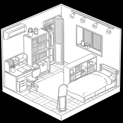 Floor Plan Symbols, Architecture Drawing Presentation, Bedroom Drawing, Isometric Drawing, Architecture Sketchbook, Interior Design Sketches, Adult Coloring Designs, Detailed Coloring Pages, Flower Art Drawing