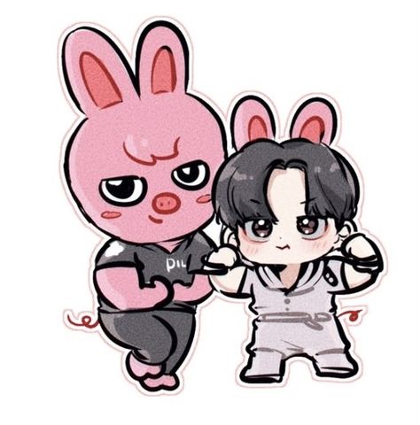 Changbin And Dwaekki Fanart, Changbin Drawing Easy, Dwaekki Drawing, Changbin Drawing, Changbin Fanart, Skz Fanart, Kids Cartoon Characters, Kids Zoo, Silly Kids