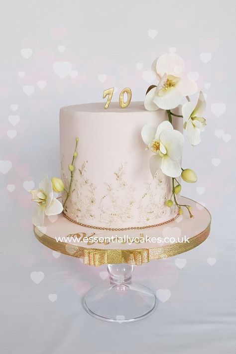 Orchid Wedding Cake, Orchid Cake, Metallic Wedding Cakes, Birthday Theme Decoration, Sugar Flowers Cake, Buttercream Cake Designs, Lemon Sponge, Single Tier Cake, White Chocolate Buttercream