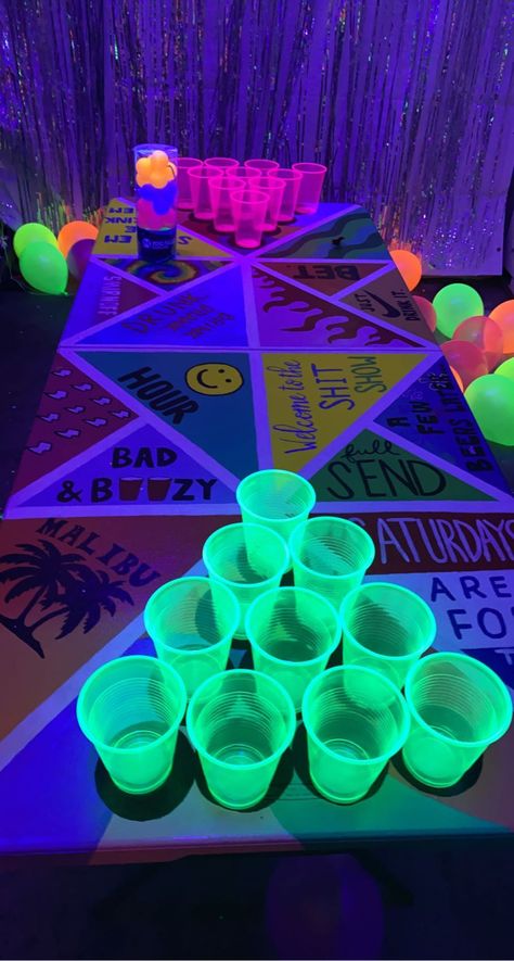 Neon Pool Party Ideas, Neon Pool Party, Neon Sweet 16, Dark Birthday Party, Neon Pool Parties, Glow In The Dark Birthday, Glow Theme Party, Dark Birthday, Pool Party Ideas