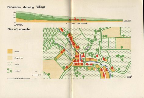 ISOTYPE Exmoor Village 1947 Map Diagram, Speculative Design, Architecture Mapping, Dnd World Map, Data Map, Conceptual Drawing, Mountain Drawing, Tourist Map, Landscape Concept