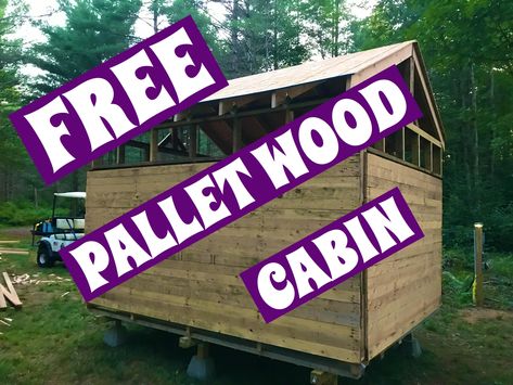 We collected free 5x10 and 5x12 pallets, stripped them down and started this primitive 10x12 Hunting cabin build. Hunting Cabin Ideas, Hunting House, Pallet Cabin, Small Cabin Designs, Diy Hunting, Mini Cabins, Cabin Build, Cheap Cabins, Mini Cabin