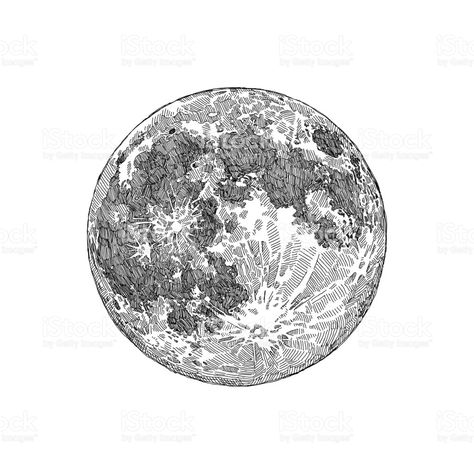 Moon Surface Illustration, Moon Stippling, Full Moon Sketch, Moon Ink Drawing, Moon Line Drawing, Images Of Moon, Full Moon Illustration, Full Moon Design, Moon Sketch