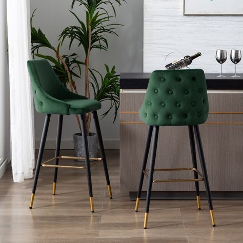 Drawing Desk Setup, Dining Area Aesthetic, Cocktail Bar Interior Design, Bar Counter Chair, Luxury Apartment Interior, Padded Bar Stools, Velvet Bar Stools, Green Bar Stools, Stools For Kitchen