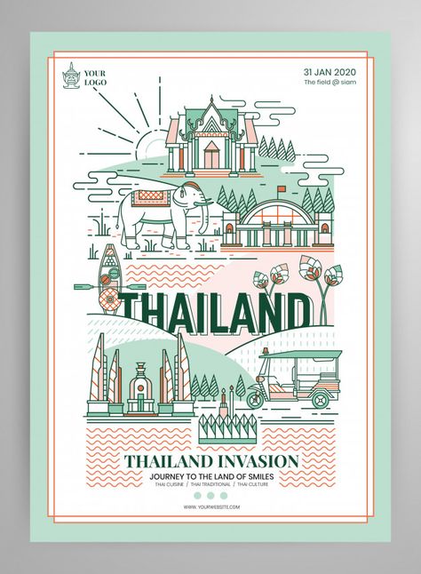 Discover thousands of Premium vectors availables in AI and EPS formats. Download whatever, cancel whenever. Thailand Poster, Thailand Design, Art Studio Ghibli, Thai Design, Thailand Art, Line Art Vector, Thai Art, Poster Layout, Travel Brochure