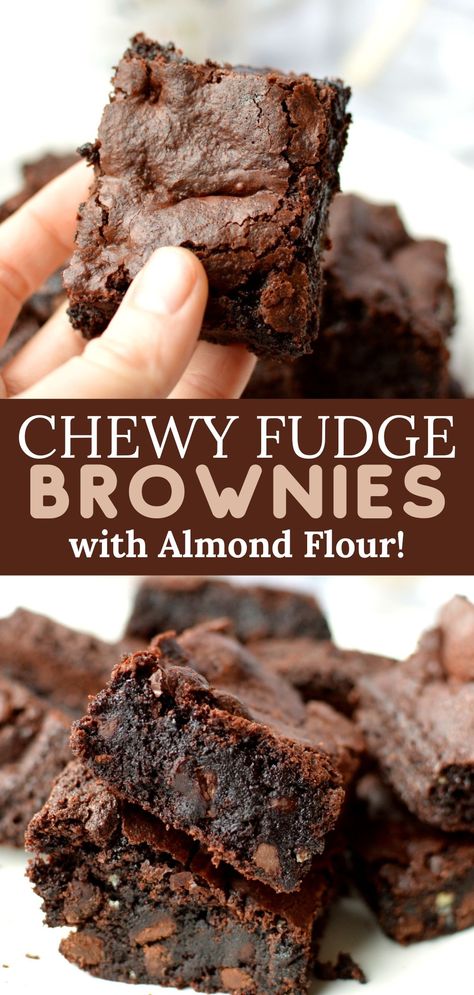 a stack of fudge brownies Easy Almond Flour Dessert Recipes, Almond Flower Brownie, Fudgy Almond Flour Brownies, Almond Flour Brownies Recipes, Easy Gluten Free Desserts Almond Flour, Brownies For Diabetics, Almond Flower Dessert, Almond Pulp Brownies, Almond Flour Fall Desserts