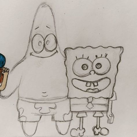 Easy Drawings Sketches Cartoon, Drawing Inspo Disney, Cartoon Sketches Doodles, Spongebob And Patrick Drawing, Disney Drawings Easy, Drawing Ideas Spongebob, Patrick Drawing, Art Spongebob, Adventure Time Drawings