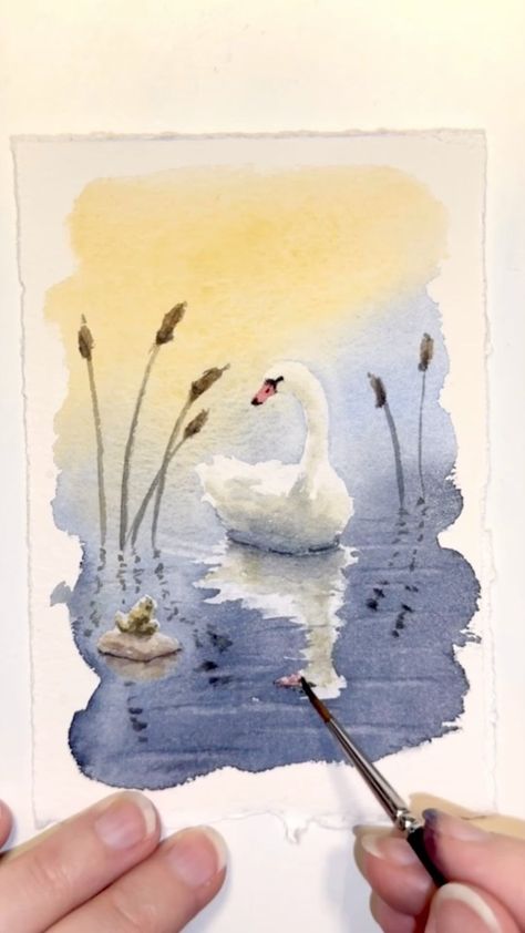 Swan watercolour using mainly raw sienna, ultramarine and indigo. If you want to try this it helps to paint the first layer very wet so you… | Instagram March Watercolor, Swan Watercolor Painting, Summer Watercolor Paintings, Swan Watercolor, Watercolor Painting Easy, Wet On Wet Painting, Art Psychology, Loose Watercolor Paintings, Swan Painting