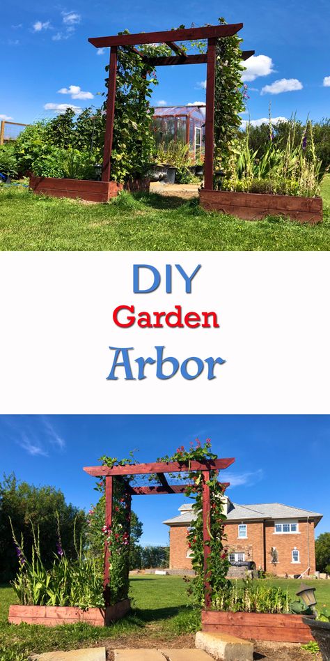 Metal Bed Frame Garden Trellis, Diy Arbor With Planters, Wooden Archway Garden, Vine Archway Diy, How To Make An Arbor, Diy Wood Arbor, Diy Arbor Trellis, Garden Arbor Diy, Climbing Flowers Trellis