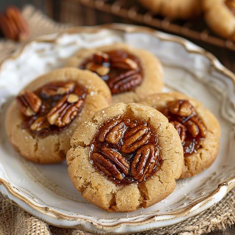 Pecan Pie Thumbprint Cookies - That Oven Feelin Pumpkin Pie Thumbprint Cookies, Thanksgiving Thumbprint Cookies, Holiday Thumbprint Cookies, Pecan Pie Thumbprint Cookies, Pumpkin Thumbprint Cookies, Unique Christmas Cookies Recipes, Pecan Thumbprint Cookies, Thumbprint Cookies With Icing, Best Thumbprint Cookies