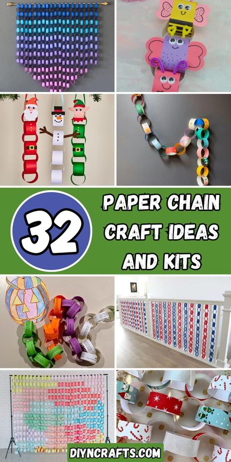 32 Paper Chain Craft Ideas and Kits Paper Fastener Crafts, Paper Chain Art, People Chain Craft, Kindness Paper Chain, Paper Chain Crafts, Paper Chain Countdown To Christmas, Paper Chain Challenge Stem, Paper Chain Decorations, Paper Links Chain Christmas