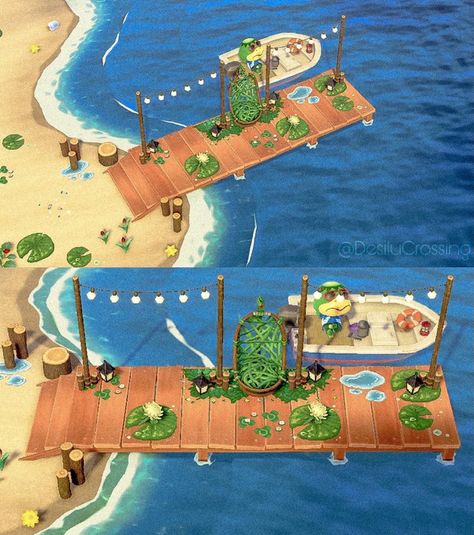 Dock Acnh, Acnh Dock Ideas, Cottagecore Animal Crossing, Animal Crossing 3ds, Animal Crossing Funny, Ac New Leaf, Ac Ideas, Animal Crossing Guide, Acnh Inspiration