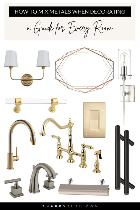 Want to add visual interest to your home? Learn how to mix metals with confidence, no matter the room. It’s easier than you think! #InteriorDecorating #HomeInspo #MixingMetals Mixed Metals Kitchen, Gold Macarons, Metal Room, Mixing Metals, French Farmhouse Decor, French Country Design, Gold Floor Lamp, Copper Pendant Lights, How To Mix