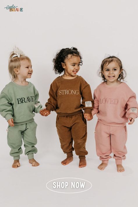 Elevate your Christian kids clothing wardrobe with Little & Brave's brand new affirmation words jogger sets for kids! Select from 4 color joggers set and choose 1 affirmation word that fits your kids personality - "Loved" "Strong" Brave" or "Chosen"! We can’t wait for your kids to wear these cute jogger sets that allow your kids to wear the word of God as a sword wherever they go. Shop this style now at littlenbrave.com Affirmation Words, Christian Clothing Brand, Clothing Wardrobe, Christian Shirts Designs, Faith Based Clothing, Kids Jogger, Trendy Hoodies, Christian Kids, Christian Fashion