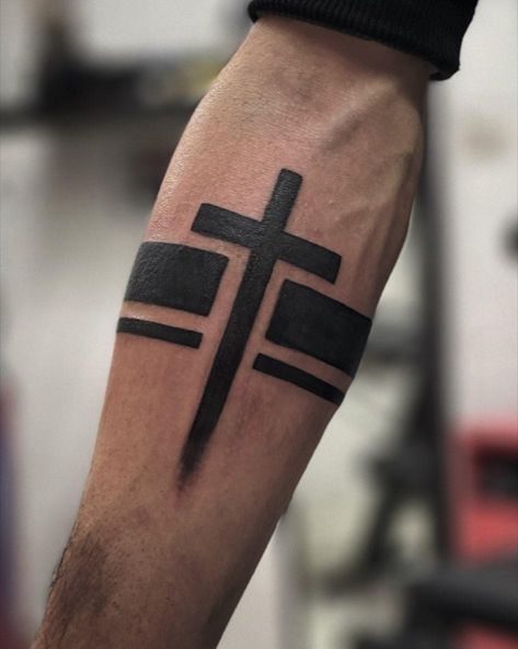 Christian Tattoo Ideas For Men, Christian Tattoos Men, Religious Tattoos For Men, Christian Cross Tattoos, Christian Tattoo Ideas, Leg Band Tattoos, Unique Cross Tattoos, Band Tattoos For Men, Biblical Tattoos