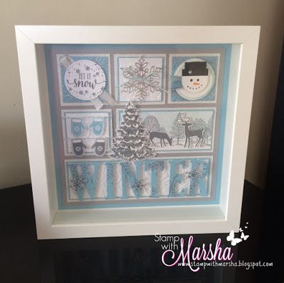 Stamp with Marsha: Seasonal Framed Art Stampin Up Let It Snow, Su Samplers, Kersfees Idees, Box Frame Art, Christmas Shadow Boxes, Box Gifts, Pocket Letter, Christmas Crafting, Advent Calendars