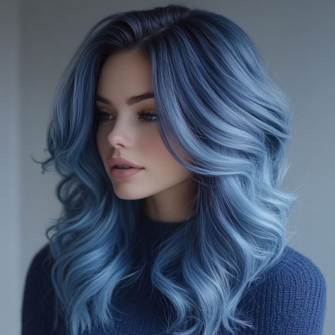 20 Variations of the Gray Hair Trend - Hair Guru Bluish Grey Hair Color, Cool Toned Blue Hair, Salt And Pepper Hair Color Ideas, Gray And Blue Hair, Icy Silver Blue Hair, Grey Blue Hair, Silver Blue Hair, Gray Balayage, Short Wavy Haircuts