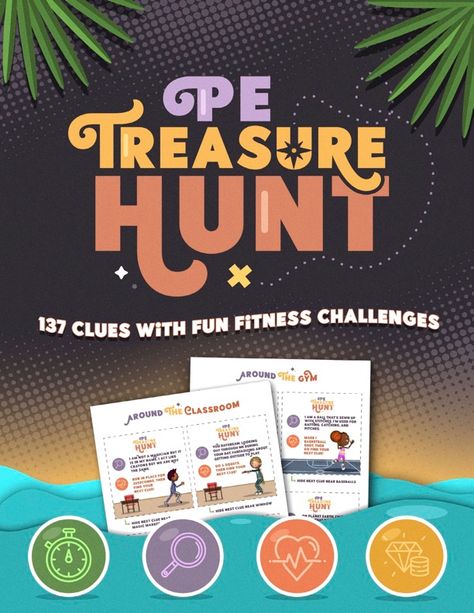 Treasure Hunt Activities, Clue Cards, Elementary Pe, Pe Activities, Riddles To Solve, Treasure Hunts, Pe Teachers, Secondary Math, Fun Fitness