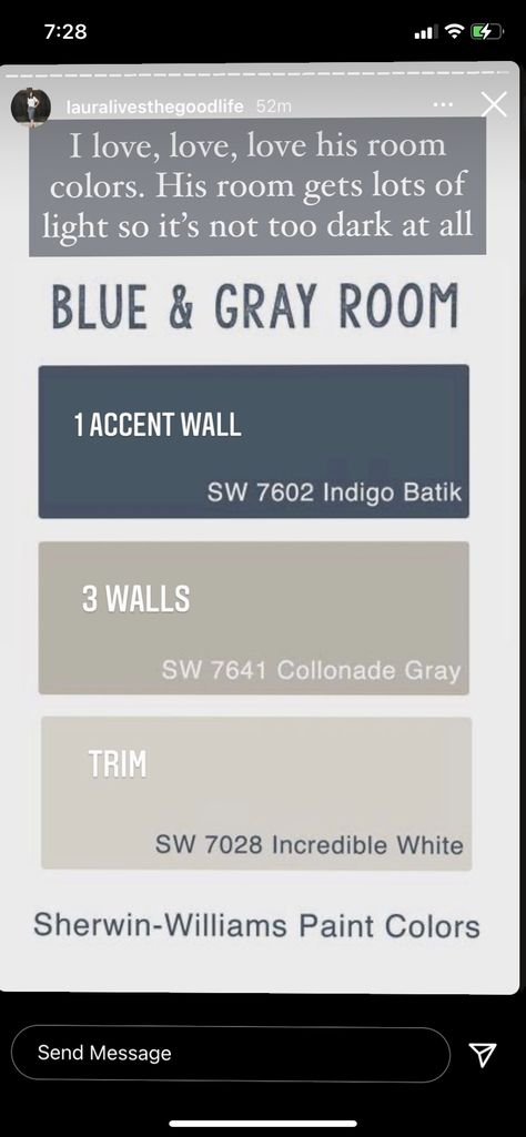 Indigo Batik Sherwin Williams Bedroom, Indigo Batik Color Scheme, Sw Indigo Batik Coordinating Colors, Blue Accent Wall Living Room, Dark Blue Feature Wall, Gray Accent Wall Bedroom, Blue Grey Rooms, Blue Feature Wall, Navy Accent Walls