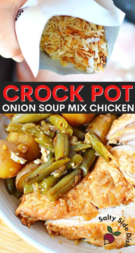 Crockpot Onion Chicken Recipes, Crockpot Chicken Lipton Onion Soup, Chicken And Lipton Onion Soup Crock Pot, Lipton Soup Mix Recipes Chicken, Chicken Green Bean Crockpot Recipes, Slow Cooker Onion Chicken, Crockpot Dinner Dump And Go, Chicken Delicious Recipe, Chicken Crockpot Recipes Lipton Onion