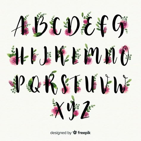 Beautiful alphabet with flowers Free Vector Letters With Flowers Fonts, Beautiful Fonts Alphabet, Beautiful Alphabet Letters, Alphabet With Flowers, Letters With Flowers, Beautiful Alphabet, Calligraphy Fonts Alphabet, Beautiful Letters, Bullet Journal Font