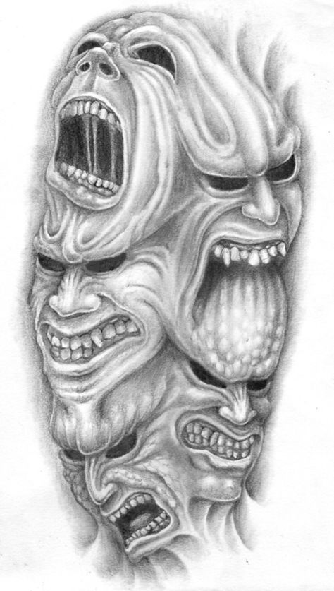 cool Demon Face Tattoo Design, Evil Face Tattoo, Evil Tattoos Demons, Demons Sketch, Demon Tattoo For Men, Demon Face Tattoo, Evil Drawings, Demon Tattoo Designs, Zombie Demon