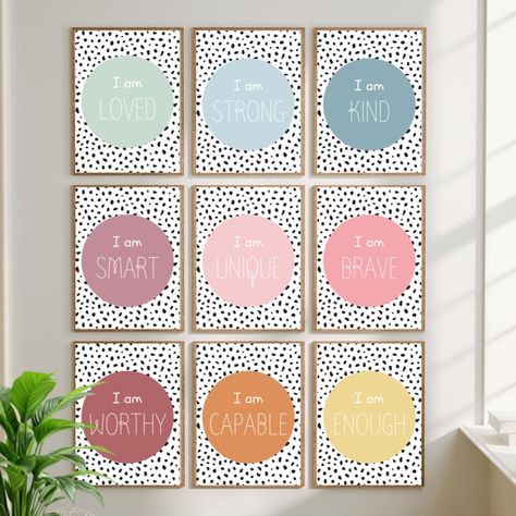 Kids Affirmations Wall Art, Growth Mindset Posters Classroom, Wall Art School, Boho Classroom Decor, Boho Classroom, Affirmation Wall Art, Positive Affirmations For Kids, Affirmation Wall, Growth Mindset Posters