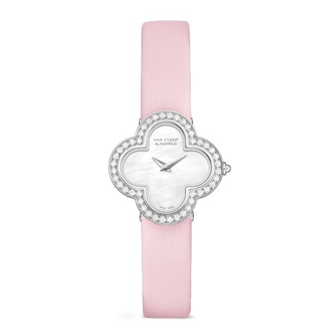 Alhambra watch, small model, Gold - VCARM95800 - Van Cleef & Arpels Pink Van Cleef, Van Cleef Watch, Van Cleef Arpels Watch, Alhambra Watch, Feminine Esthetics, Stone Case, Van Cleef And Arpels Jewelry, Van Cleef & Arpels, Pink Vans